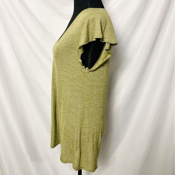 W. by Wantable Shirt Womans V Neck Olive Green Short Flutter Sleeve - Picture 3 of 8
